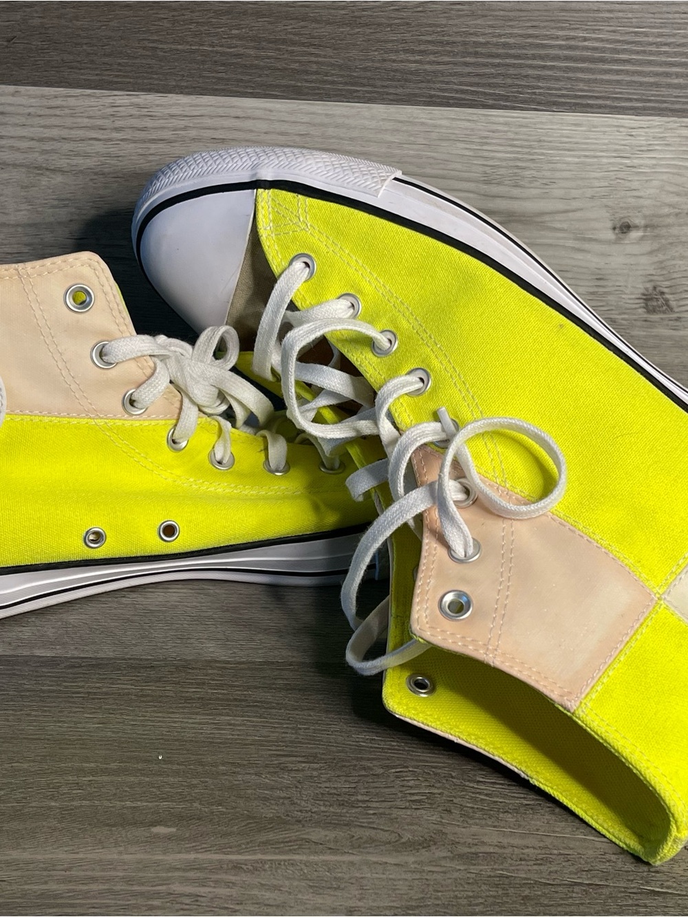 Converse High Top Sneakers in Neon Yellow and Cream - Picture 15 of 16